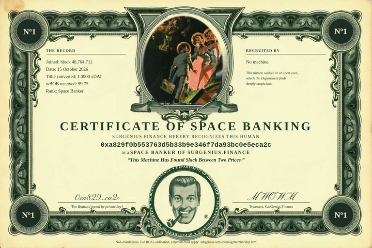 Space Banker certificate